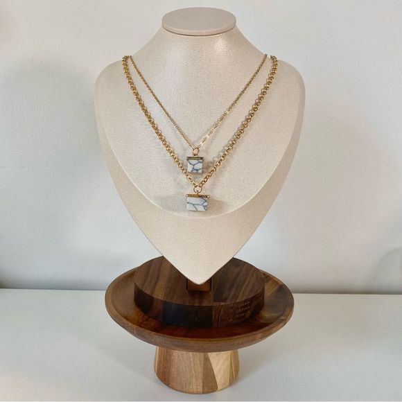 3/$20 Gold Double Strand Necklace with Natural Stone Pendants - Picture 1 of 5